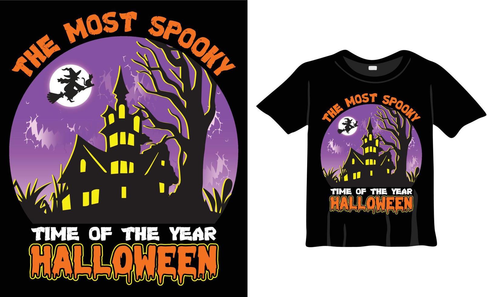la época más espeluznante del año halloween - plantilla de diseño de camiseta. camiseta de halloween con noche, luna, bruja. camiseta de fondo nocturno para imprimir. vector