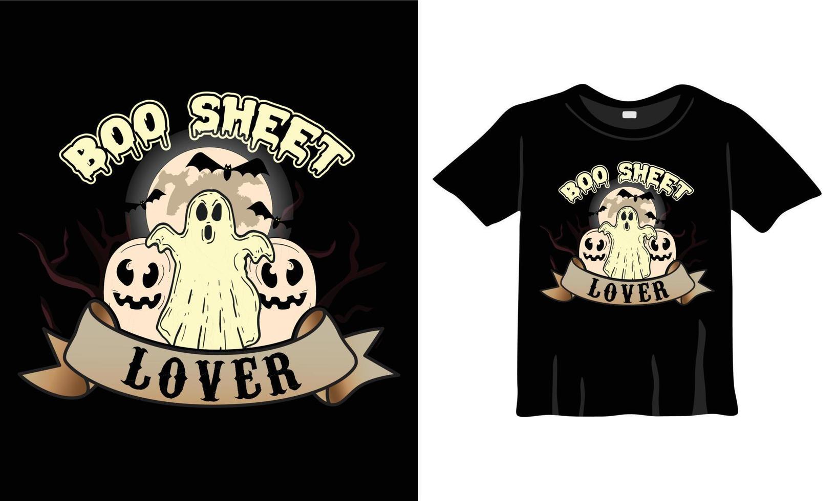 Boo Sheet Lover - Halloween T-Shirt Design Template. Night, Moon, Witch, Mask. Night background T-Shirt for print. vector
