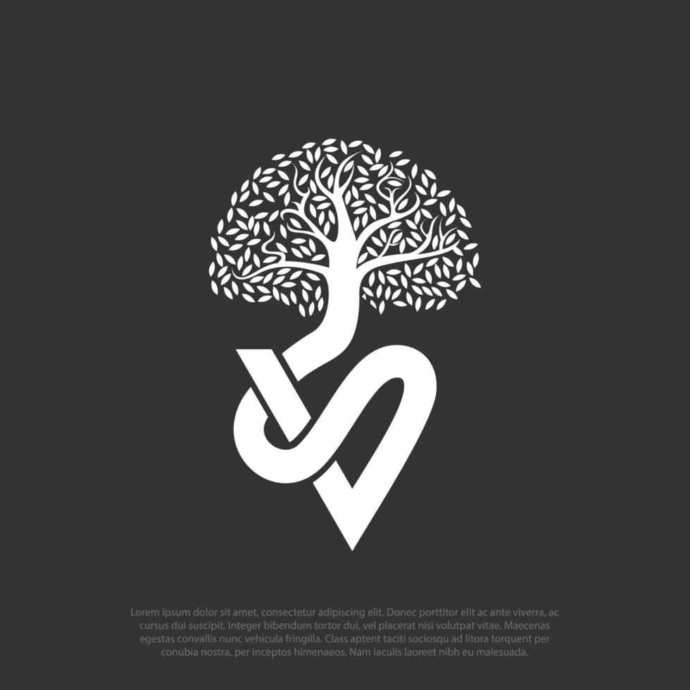 Diseño de logotipo sv o vs que combina letra vs y árbol. ilustración vectorial vector