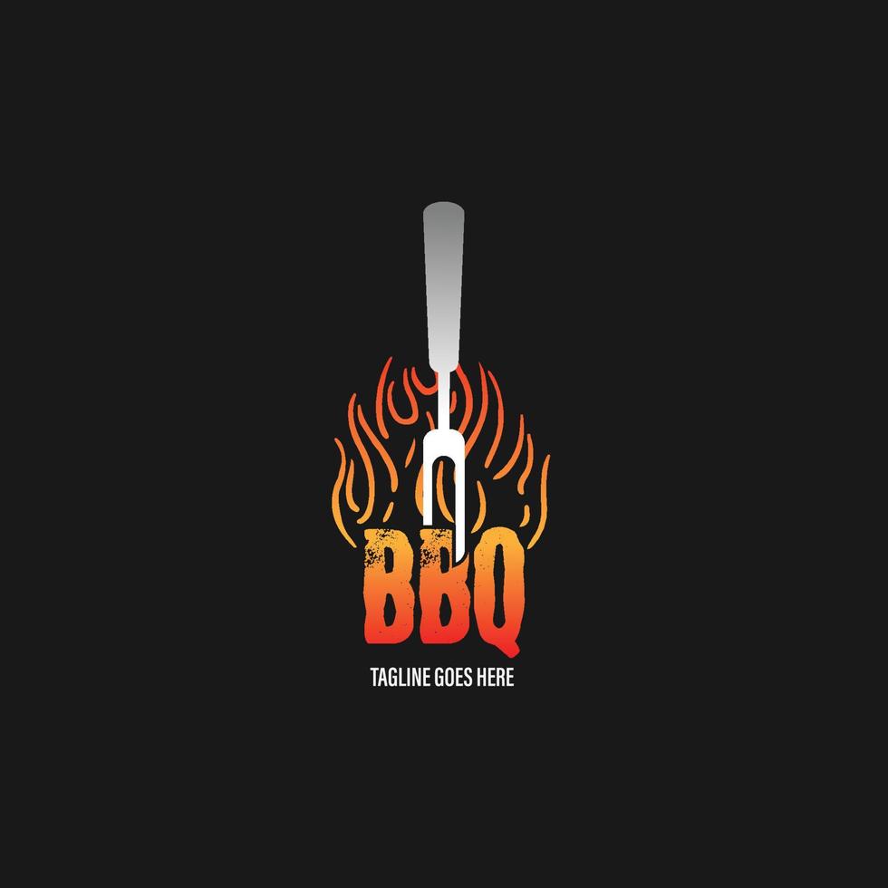 logotipo de barbacoa con logotipo de barbacoa y concepto de fuego en combinación con espátula vector