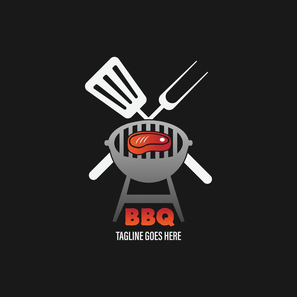 barbecue logo with bbq logotype and fire concept in combination with spatula vector