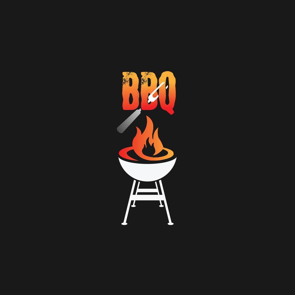 barbecue logo with bbq logotype and fire concept in combination with spatula vector