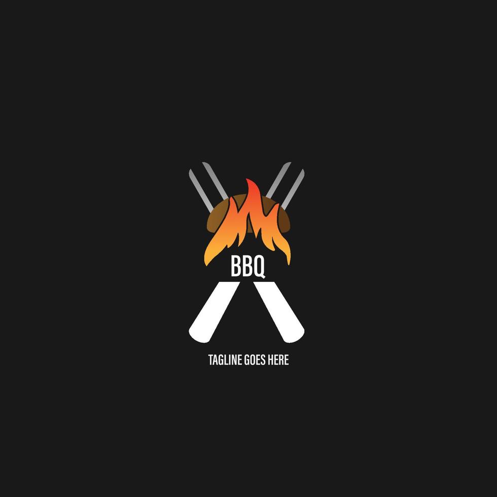 logotipo de barbacoa con logotipo de barbacoa y concepto de fuego en combinación con espátula vector