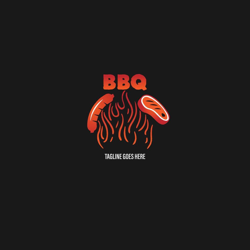 logotipo de barbacoa con logotipo de barbacoa y concepto de fuego en combinación con espátula vector