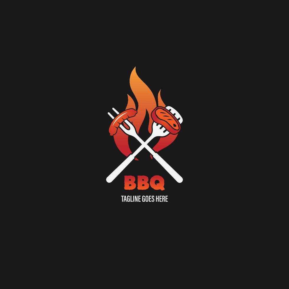 logotipo de barbacoa con logotipo de barbacoa y concepto de fuego en combinación con espátula vector