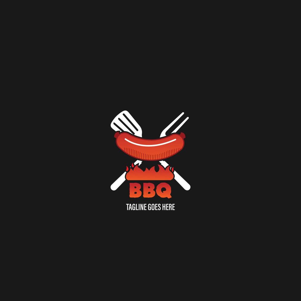 logotipo de barbacoa con logotipo de barbacoa y concepto de fuego en combinación con espátula vector