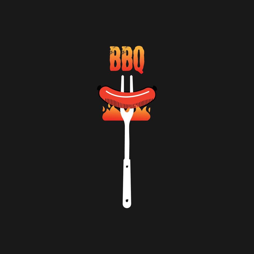 barbecue logo with bbq logotype and fire concept in combination with spatula vector