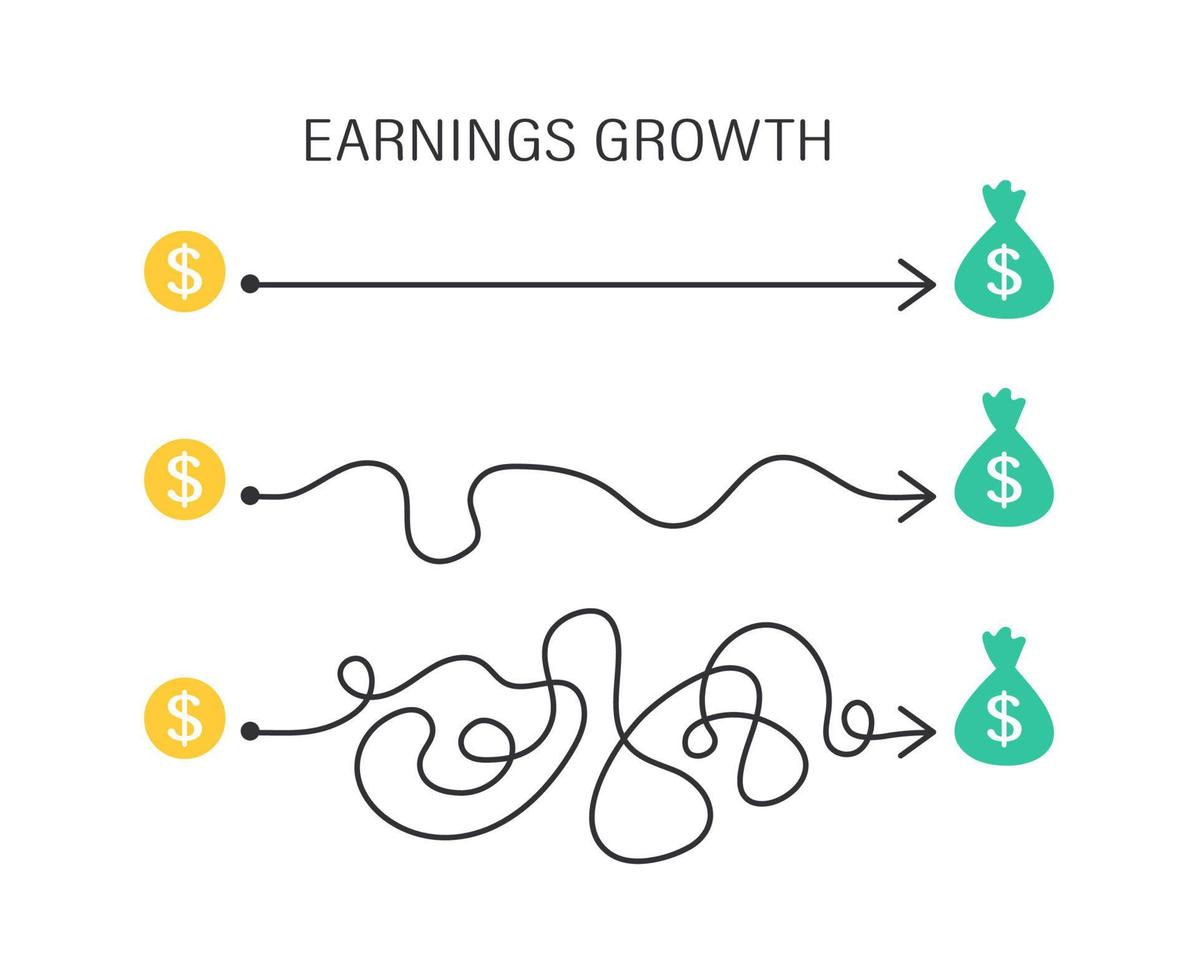 The concept of financial growth and increasing revenues. The path to more money. Financial success. The easy way or the hard way. Vector illustration isolated on white background.