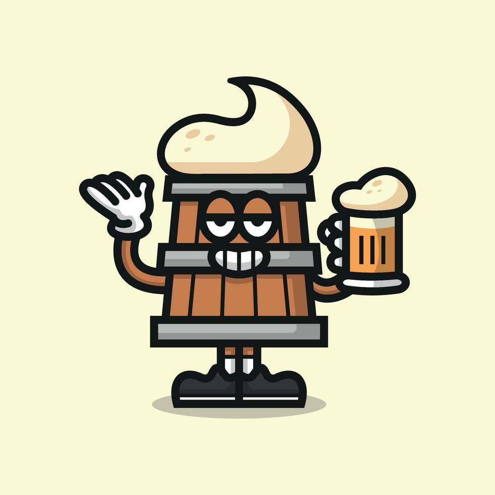 A CUTE BEER CARTOON MASCOT IS HOLDING A MUG OF BEER. PREMIUM VECTOR LOGO