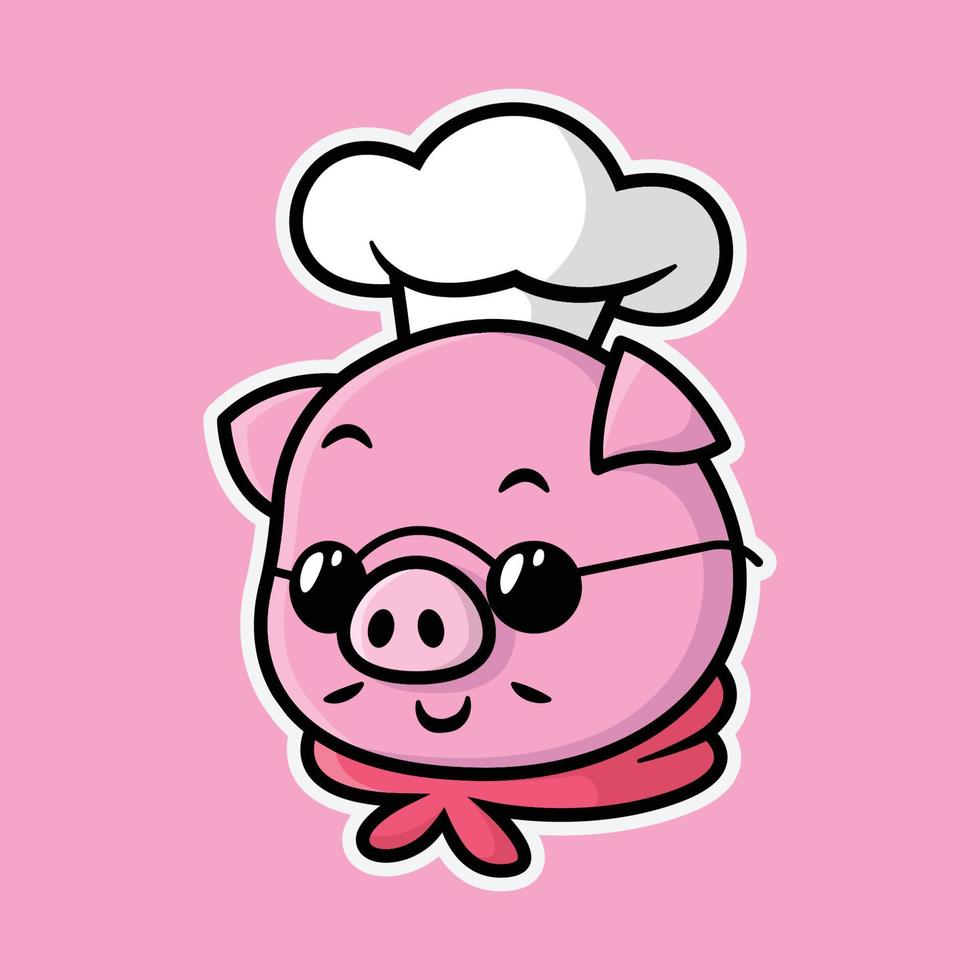 FUNNY PIG CHEF IS WEARING BLACK GLASSES CARTOON MASCOT LOGO. vector