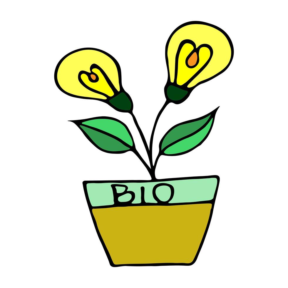 planta en maceta con bombillas eléctricas en lugar de flores. concepto biológico. garabatear objeto vector