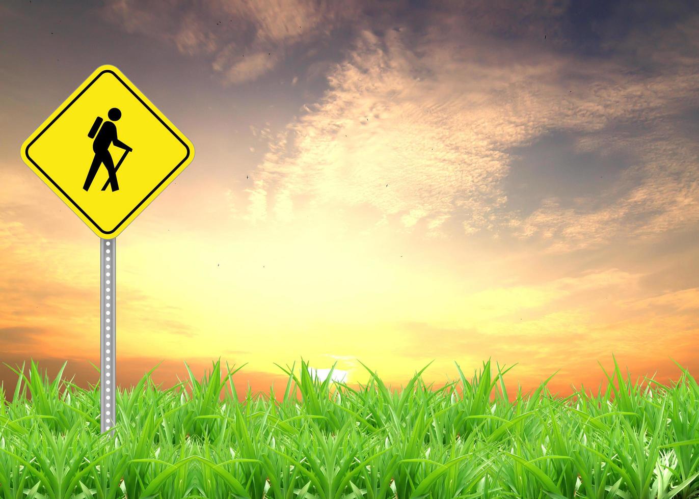 Traffic sign with grass photo