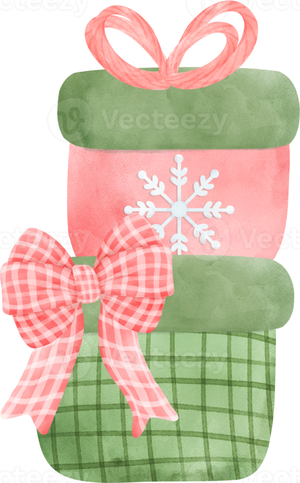 stacked Christmas gift present festive box cartoon watercolour illustration png