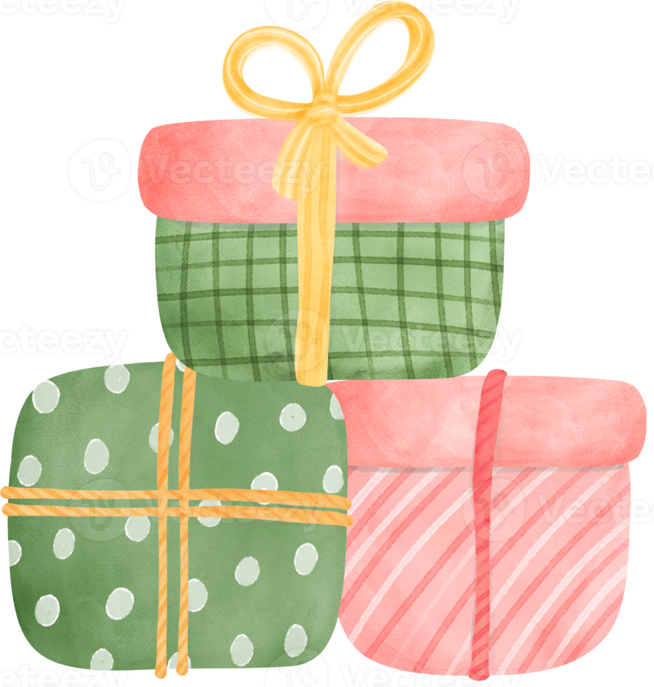 stacked Christmas gift present festive box cartoon watercolour illustration png