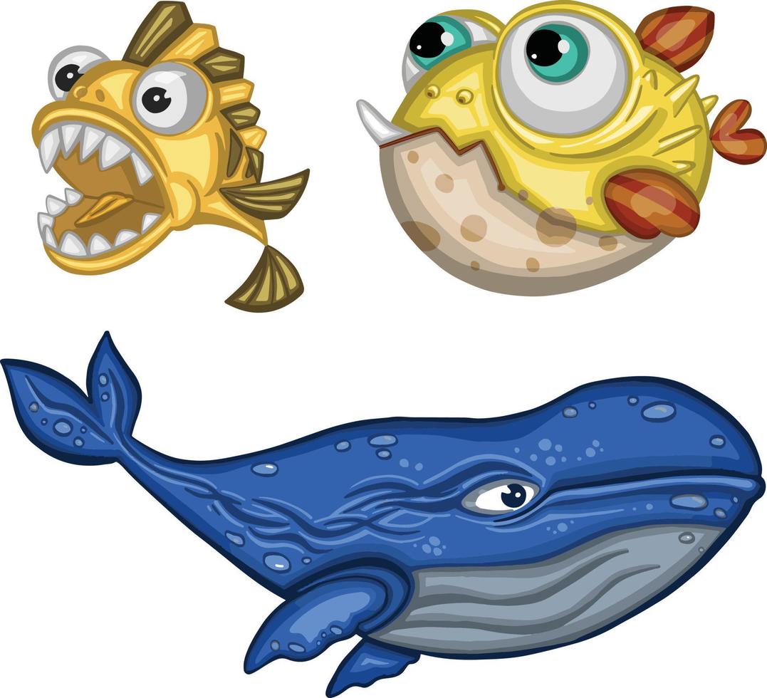 conjunto de peces dibujados a mano de vector de mar