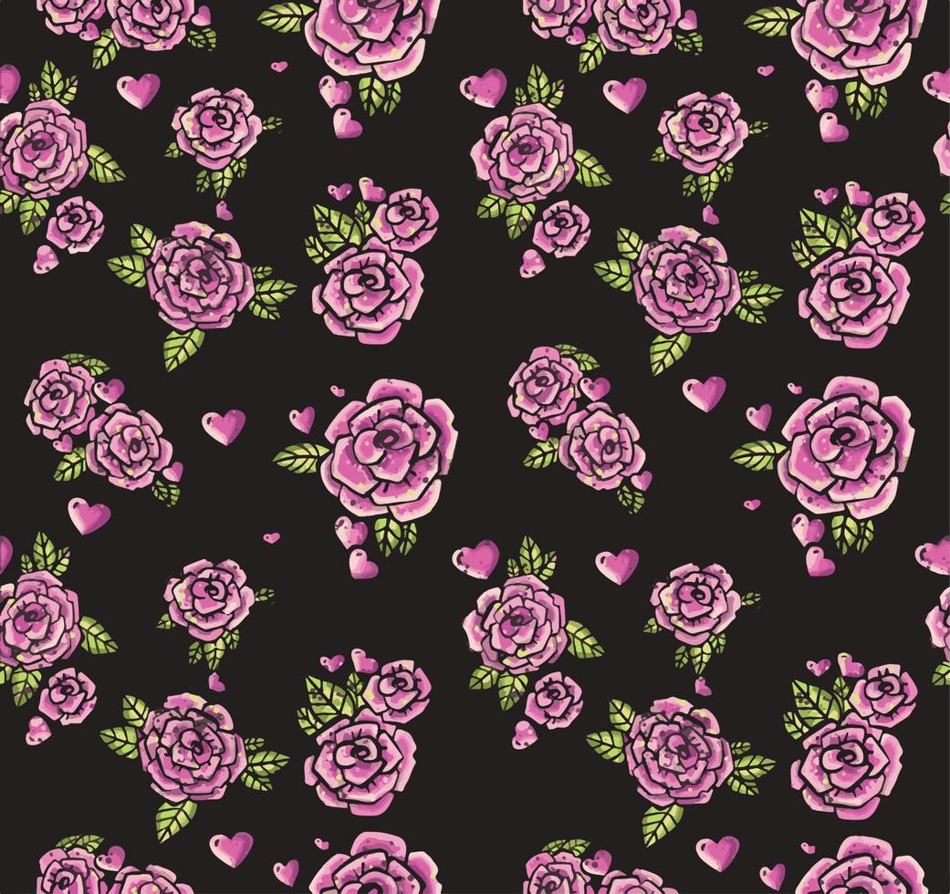 Pink roses pattern. Black background. and illustration card 12620474 ...