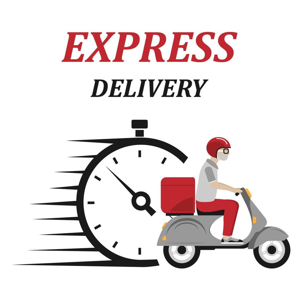 Online delivery service, online order tracking, home, and office delivery. Scooter delivery. transportation. A man on a bicycle wearing a mask. vector illustration