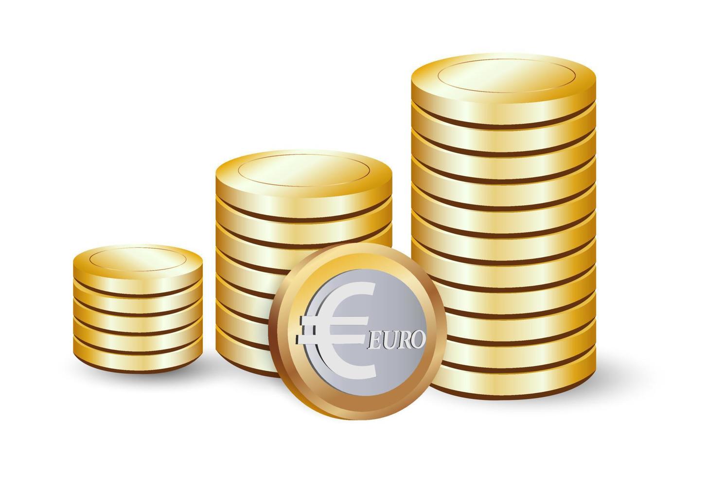 monedas de euro de oro aisladas sobre fondo blanco, vector