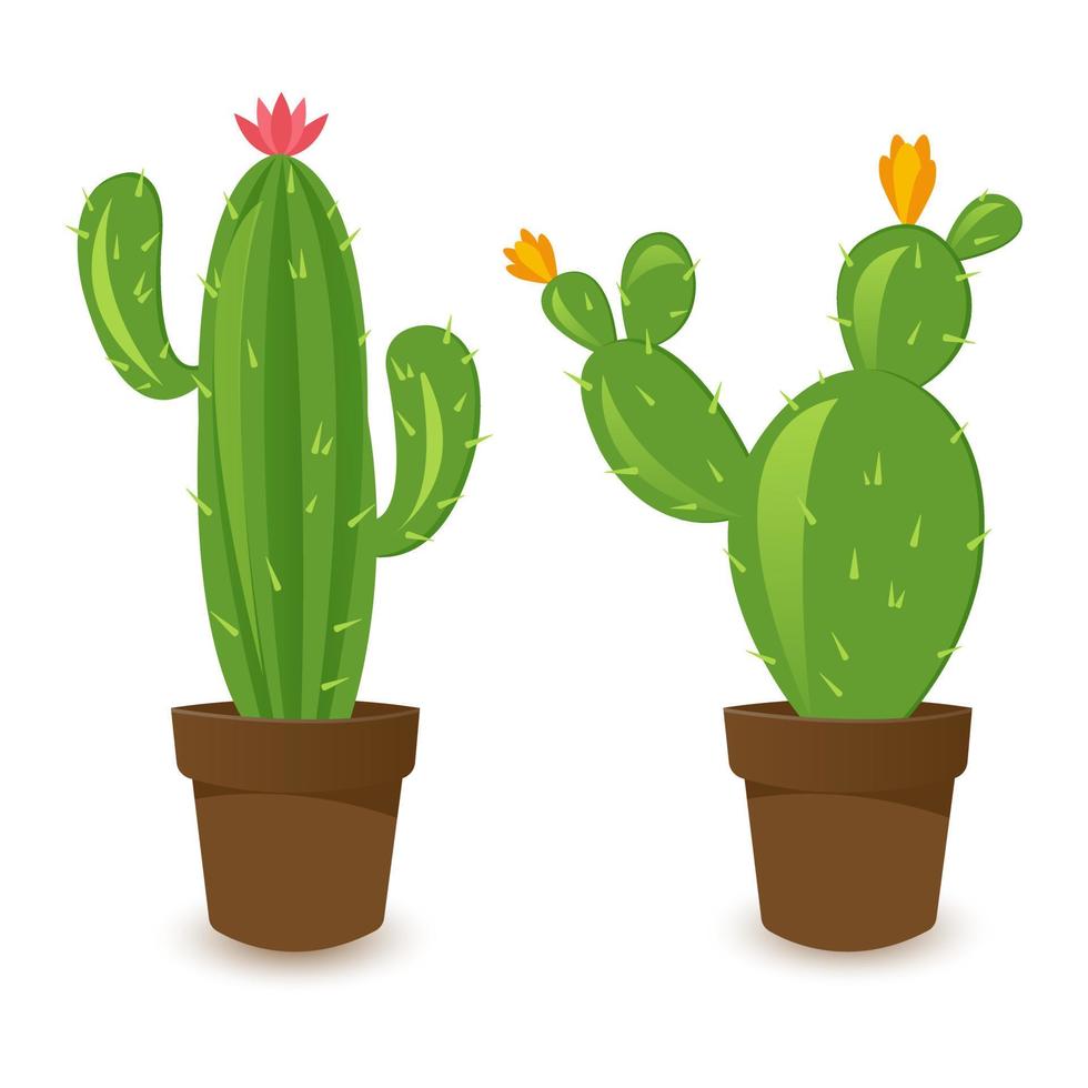 Desert banner set, green cactus world. Flat cartoon style. Vector illustration isolated on white background. Design elements