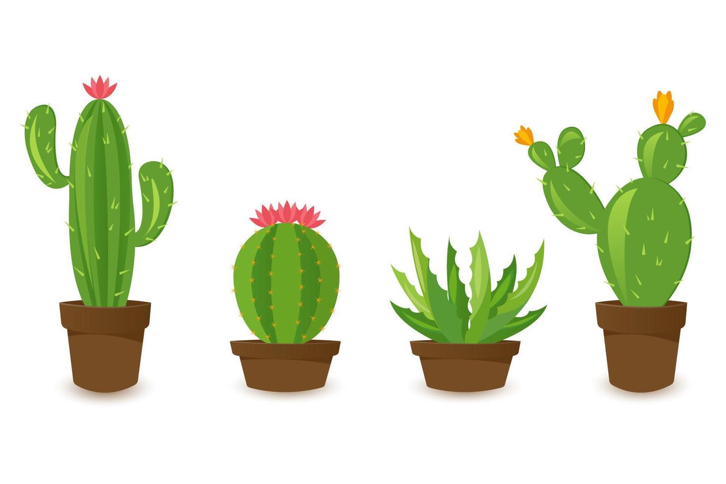 Desert banner set, green cactus world. Flat cartoon style. Vector illustration isolated on white background. Design elements