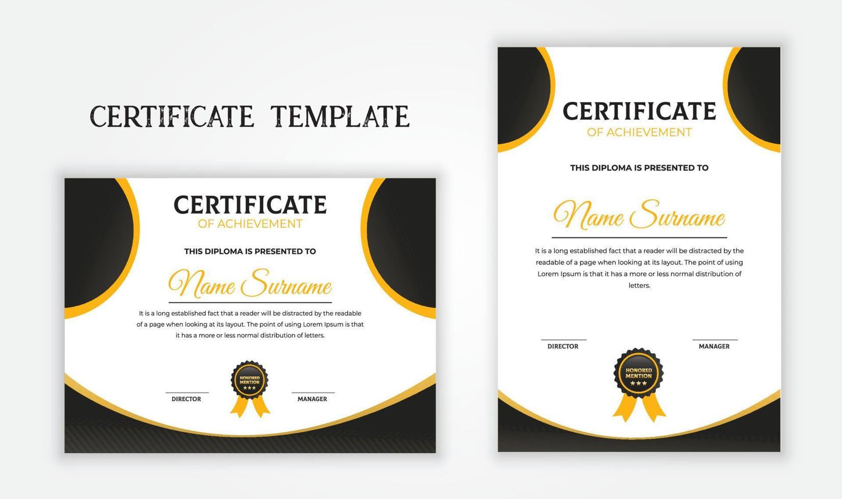 Professional certificate of achievement template. Award certificate design vector