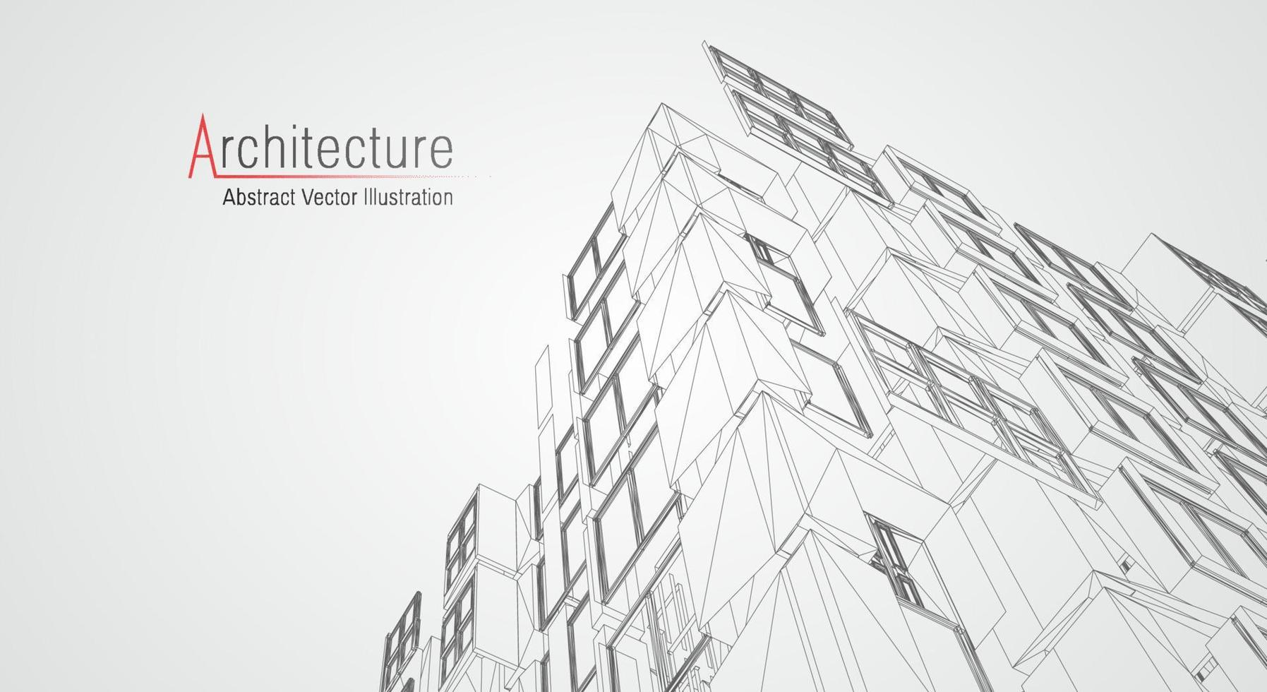 fondo de línea de arquitectura. Resumen de vector de boceto de construcción de edificios. Proyecto 3d de ciudad moderna. cuadrícula geométrica de tecnología. casa de planos de alambre. Estructura alámbrica de innovación de arquitecto digital.