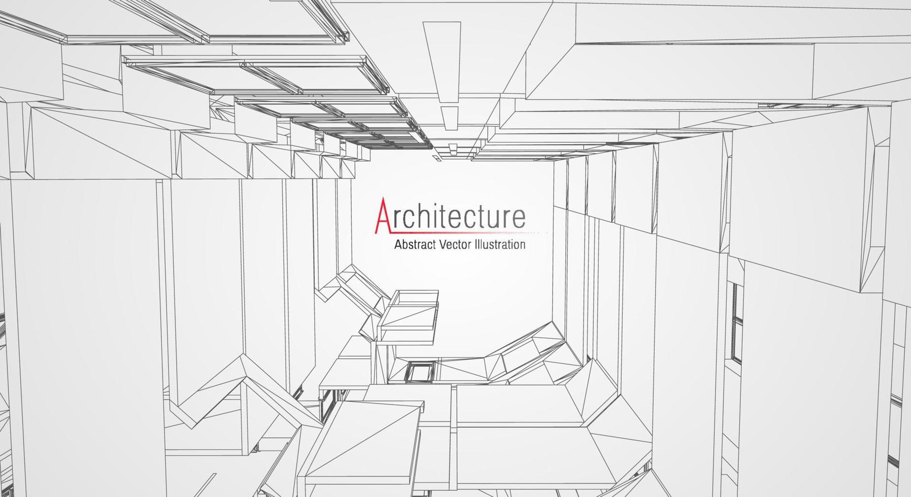 fondo de línea de arquitectura. Resumen de vector de boceto de construcción de edificios. Proyecto 3d de ciudad moderna. cuadrícula geométrica de tecnología. casa de planos de alambre. Estructura alámbrica de innovación de arquitecto digital.