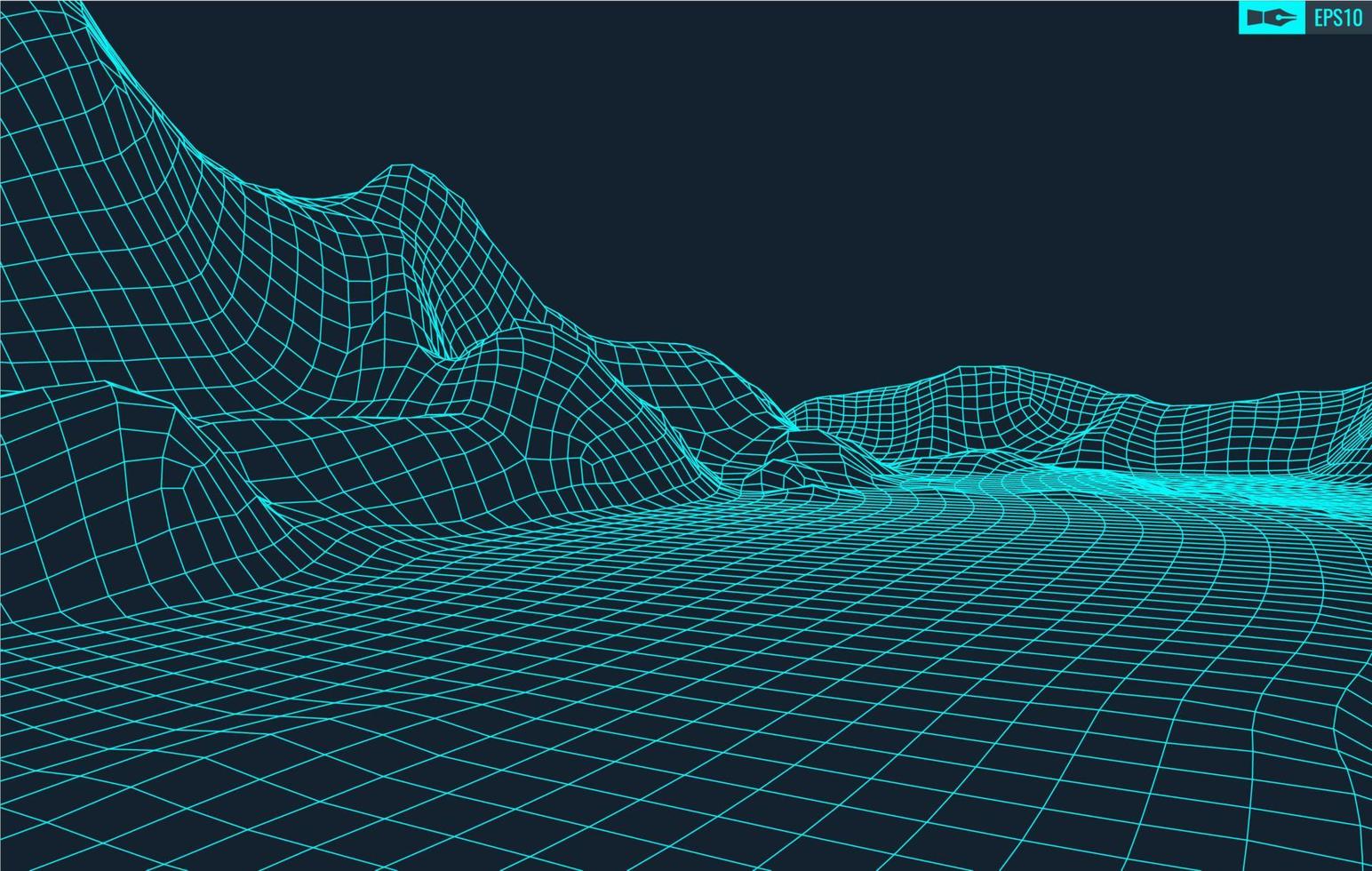 3D Wireframe Terrain Wide Angle EPS10 Vector