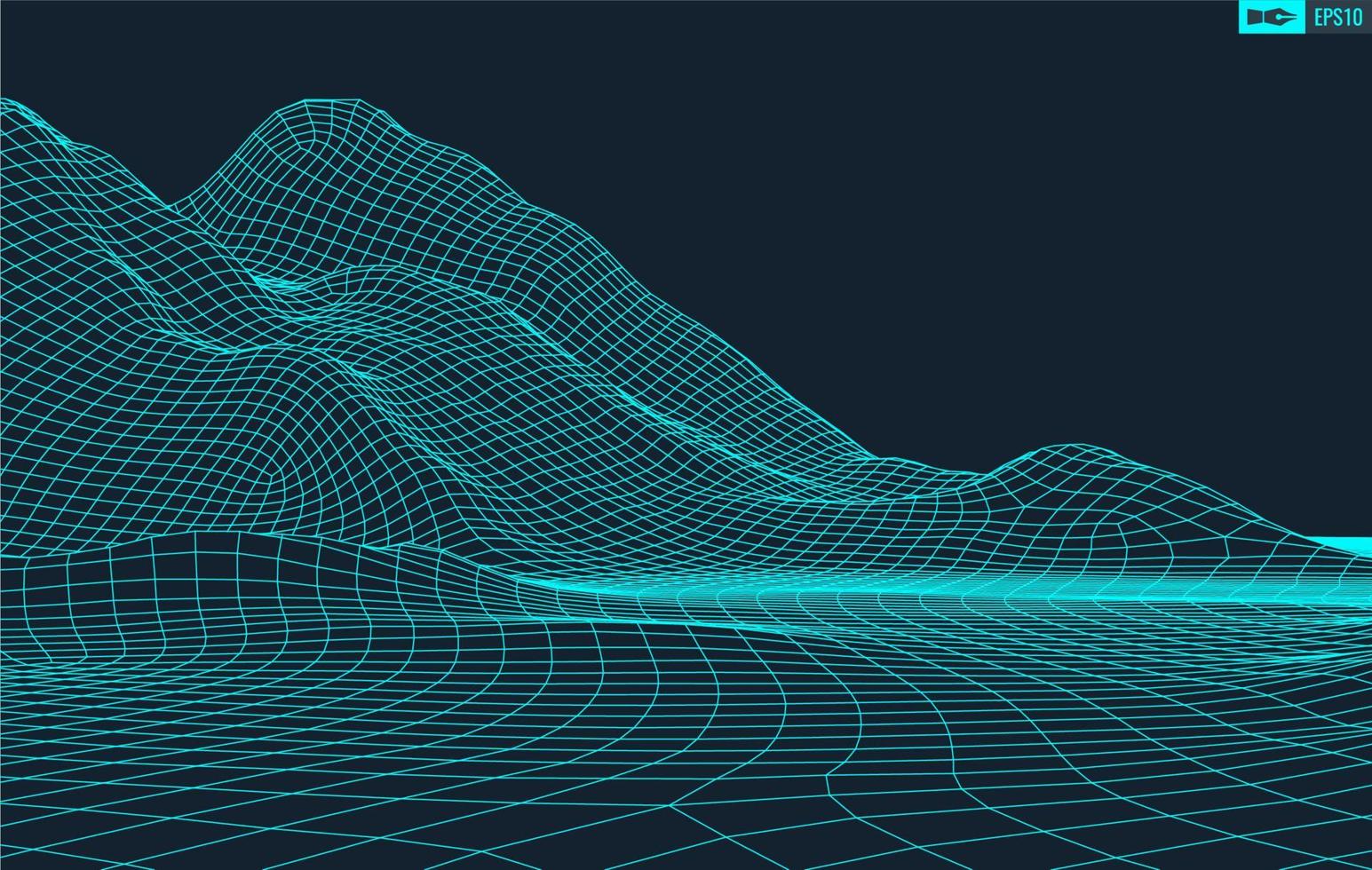 3D Wireframe Terrain Wide Angle EPS10 Vector