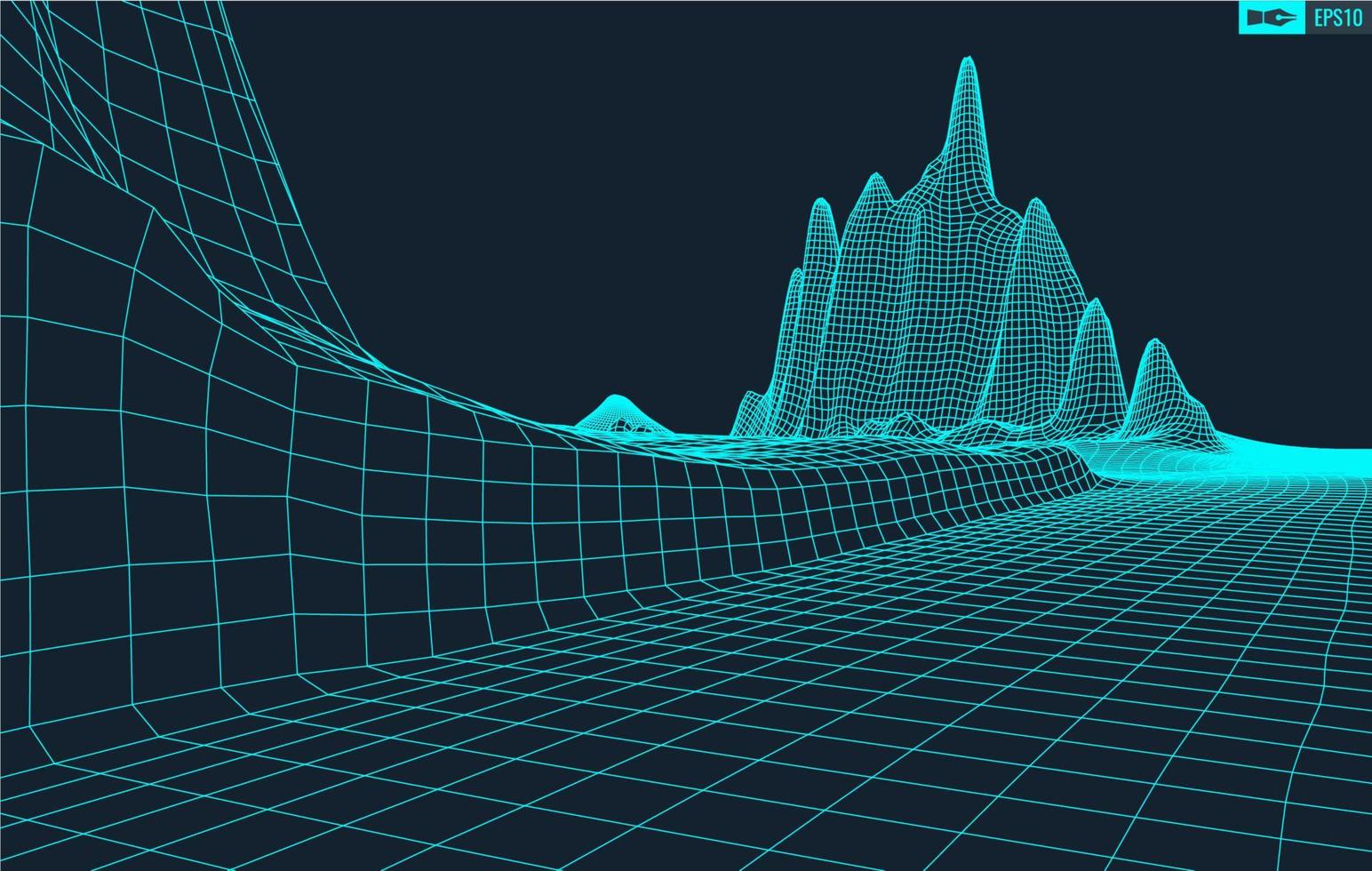 3d estructura alámbrica terreno gran angular eps10 vector