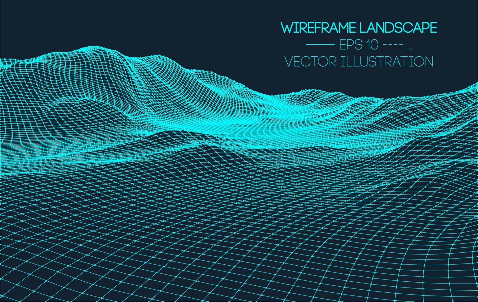 3D Wireframe Terrain Wide Angle EPS10 Vector