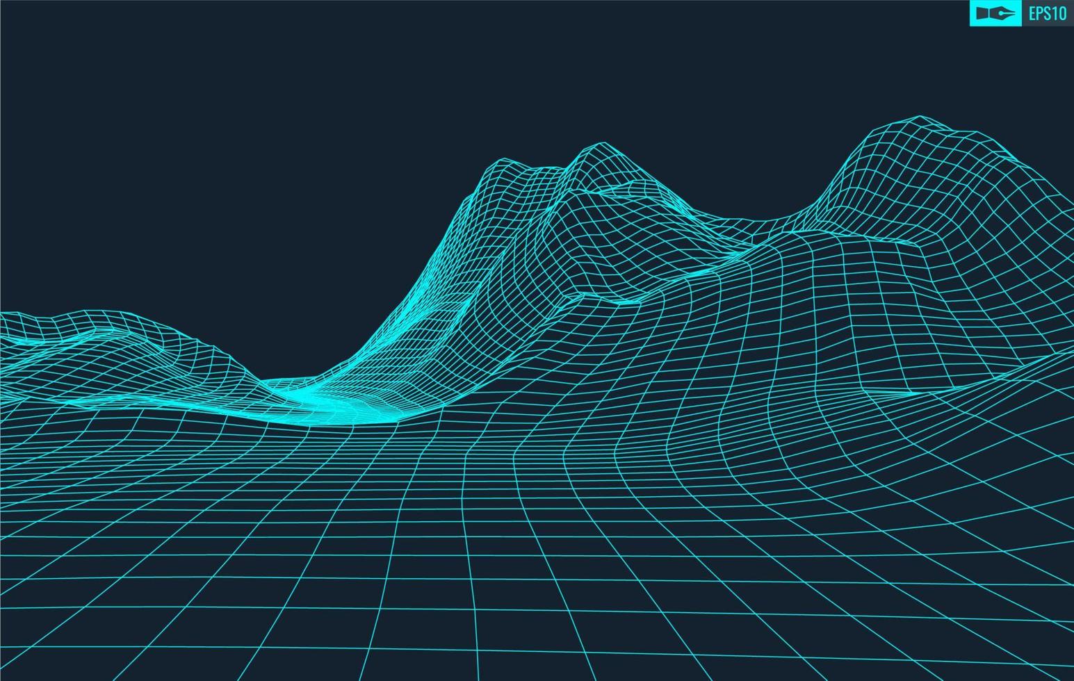 3D Wireframe Terrain Wide Angle EPS10 Vector