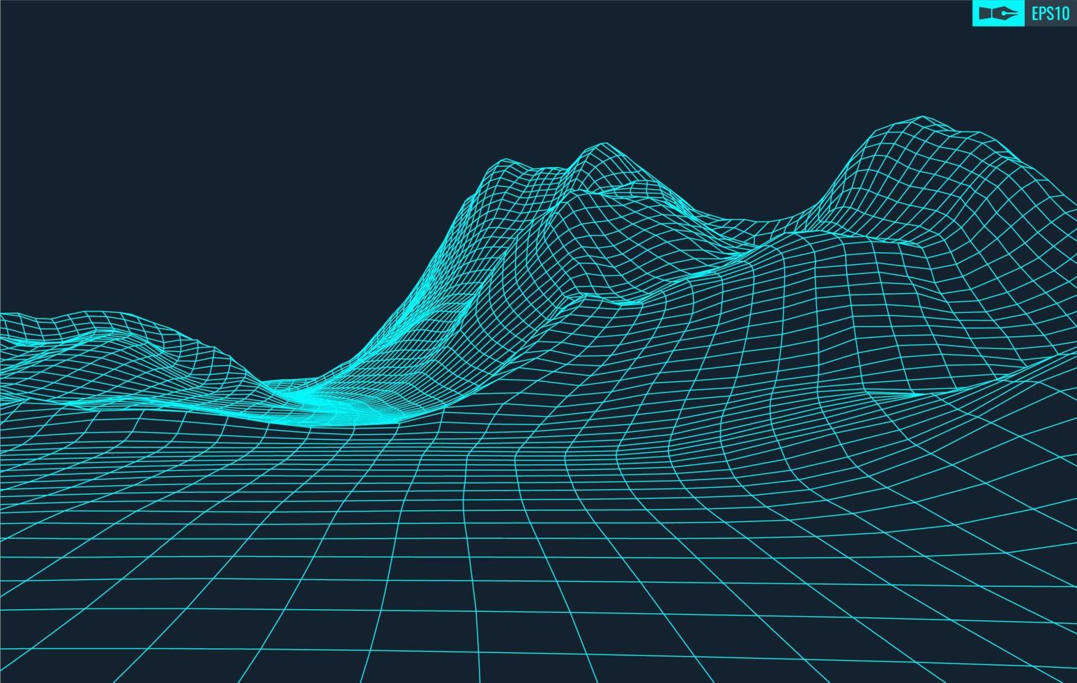 3d estructura alámbrica terreno gran angular eps10 vector