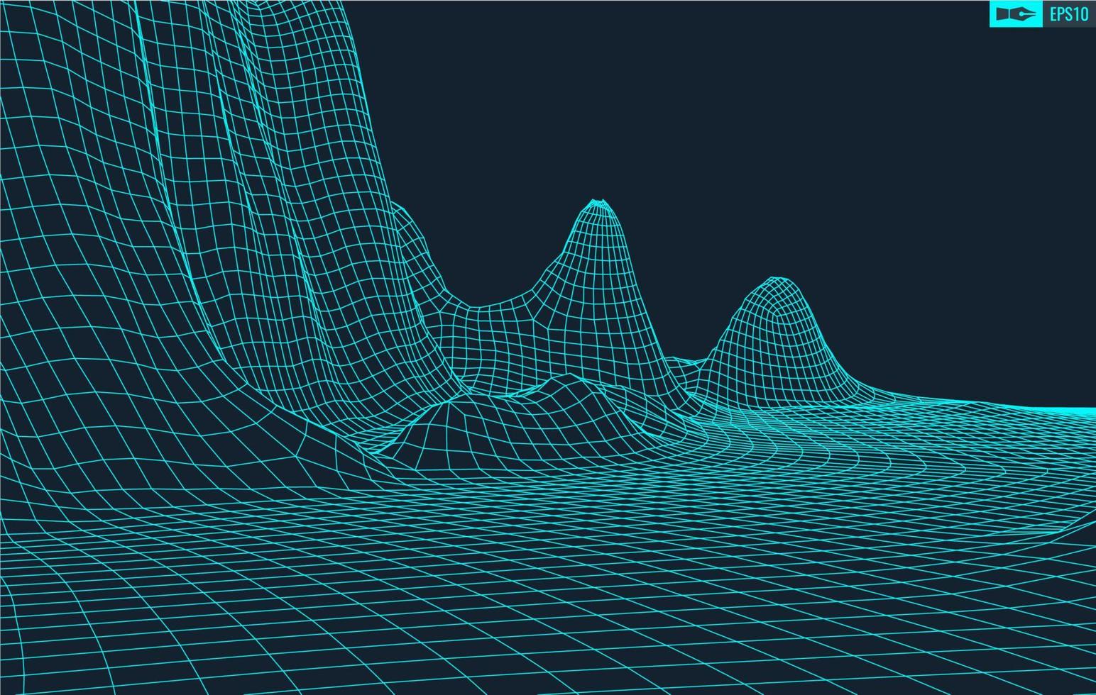 3D Wireframe Terrain Wide Angle EPS10 Vector