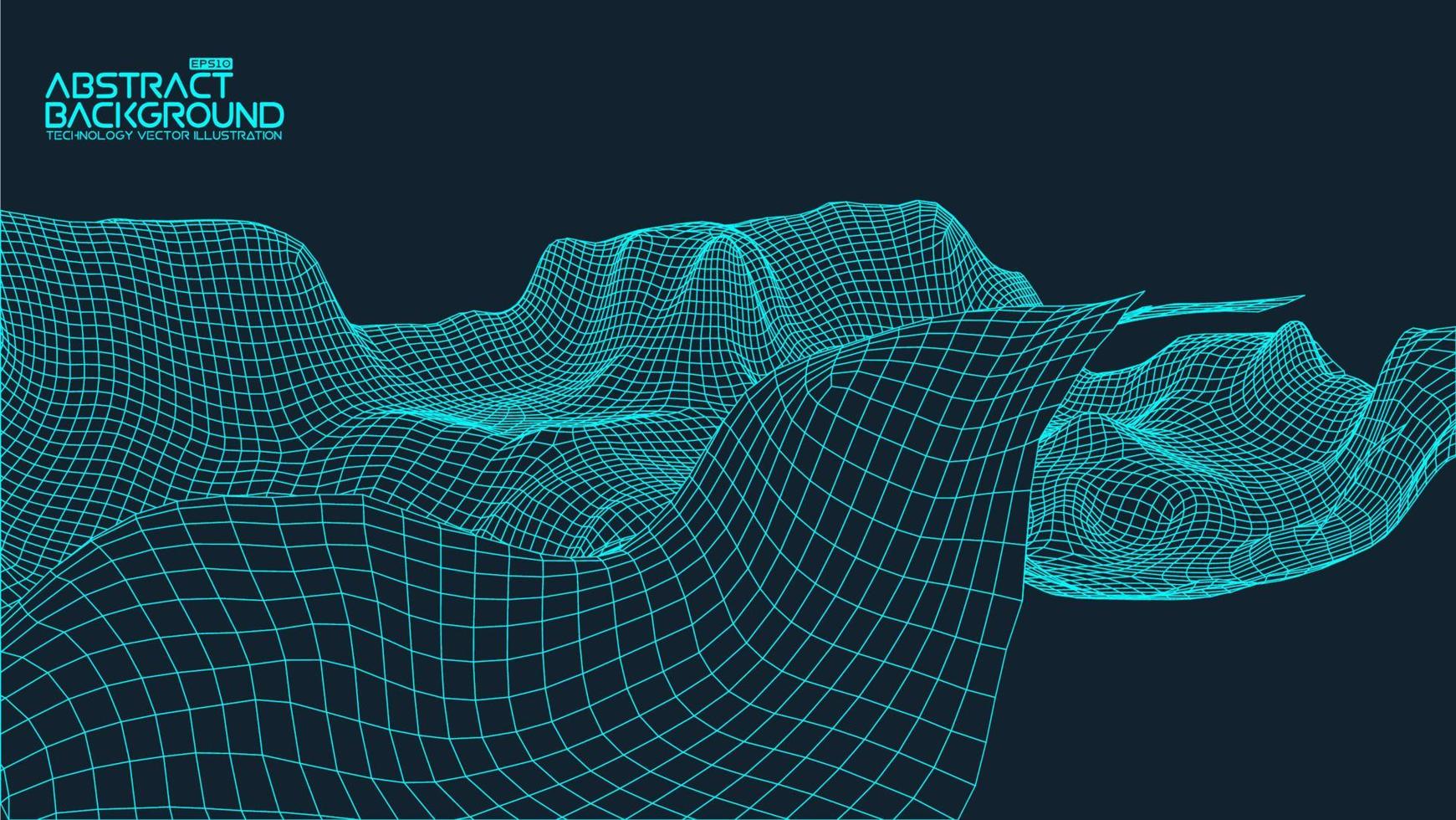 Abstract vector landscape background. Cyberspace grid. 3d technology vector illustration.