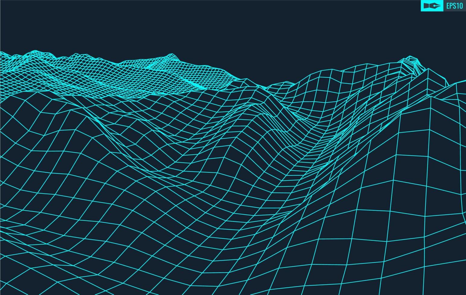 3D Wireframe Terrain Wide Angle EPS10 Vector