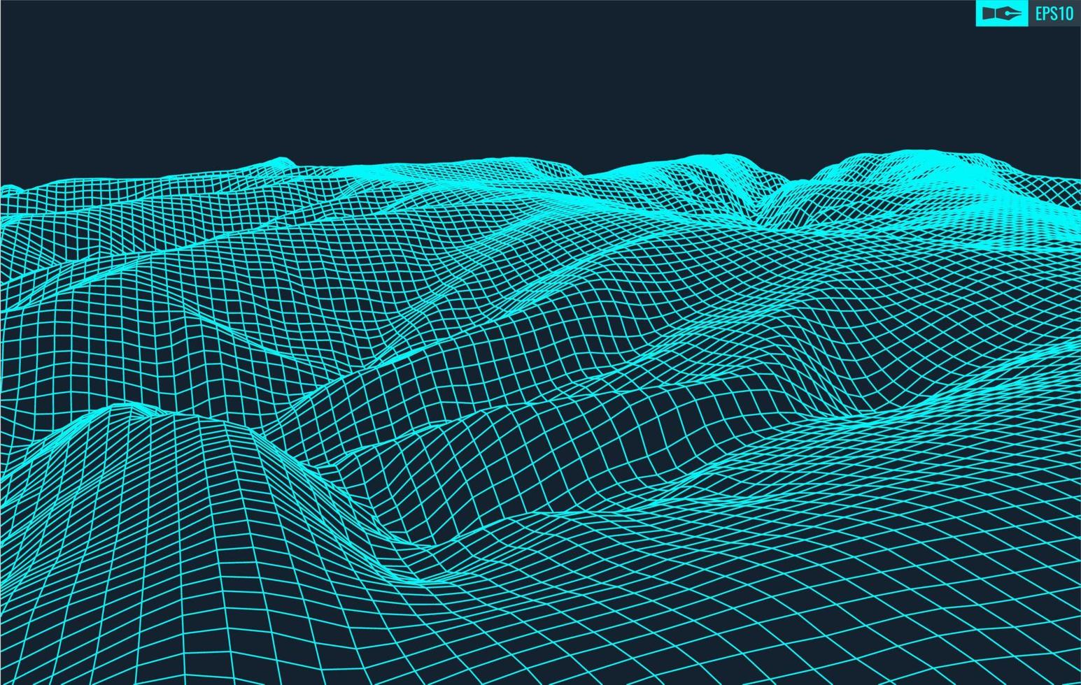 3D Wireframe Terrain Wide Angle EPS10 Vector