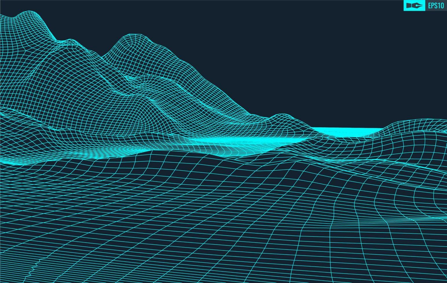 3D Wireframe Terrain Wide Angle EPS10 Vector