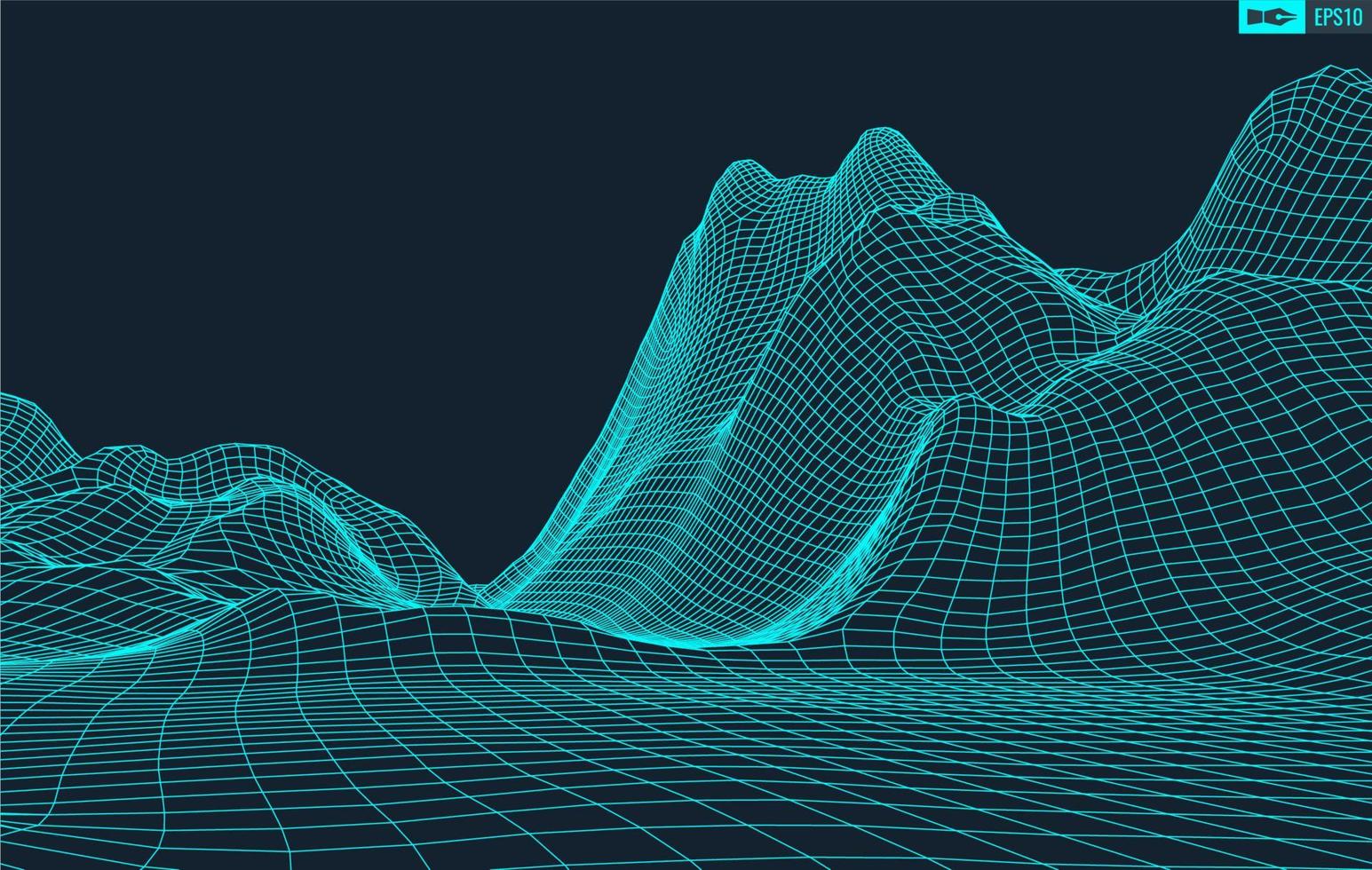 3D Wireframe Terrain Wide Angle EPS10 Vector