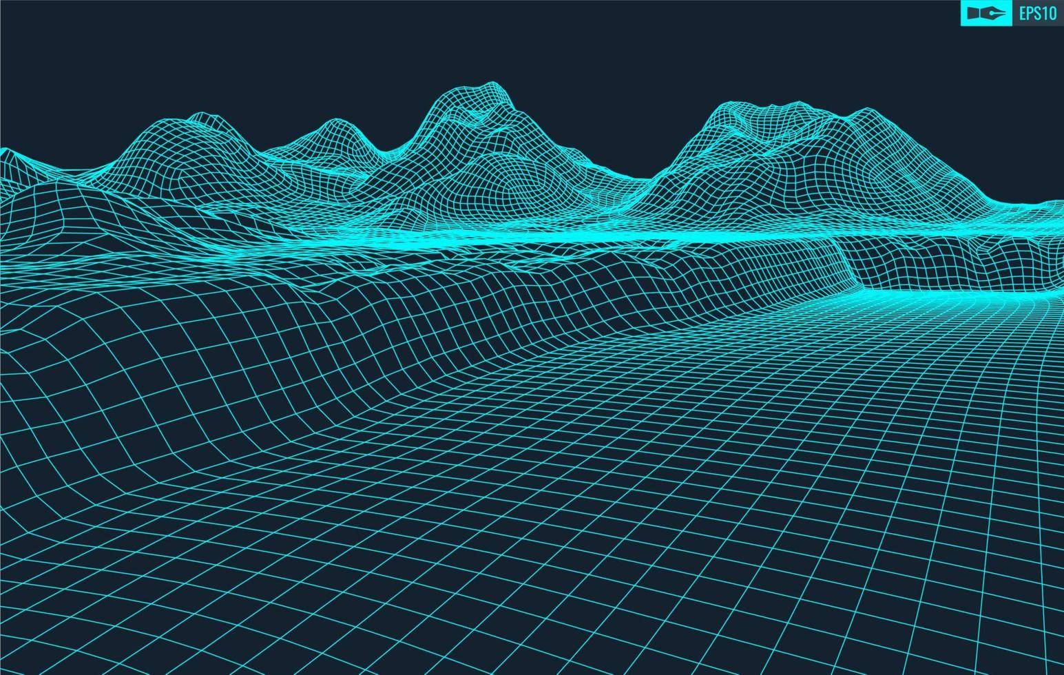 3d estructura alámbrica terreno gran angular eps10 vector