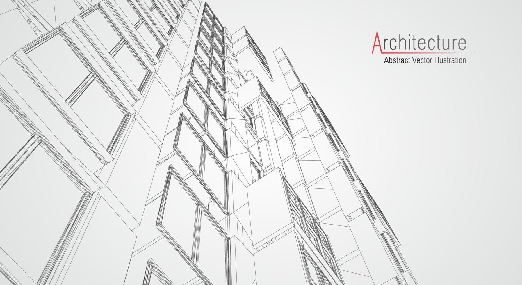 Architecture line background. Building construction sketch vector abstract. Modern city 3d project. Technology geometric grid. Wire blueprint house. Digital architect innovation wireframe.