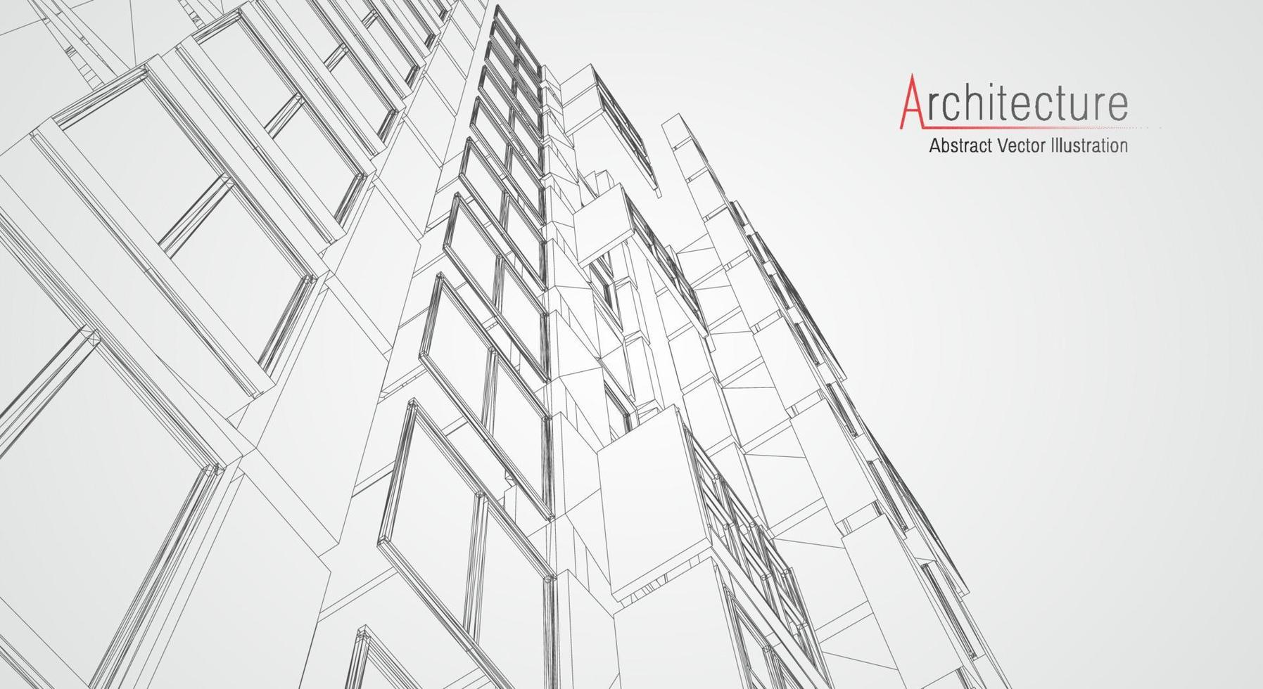 fondo de línea de arquitectura. Resumen de vector de boceto de construcción de edificios. Proyecto 3d de ciudad moderna. cuadrícula geométrica de tecnología. casa de planos de alambre. Estructura alámbrica de innovación de arquitecto digital.