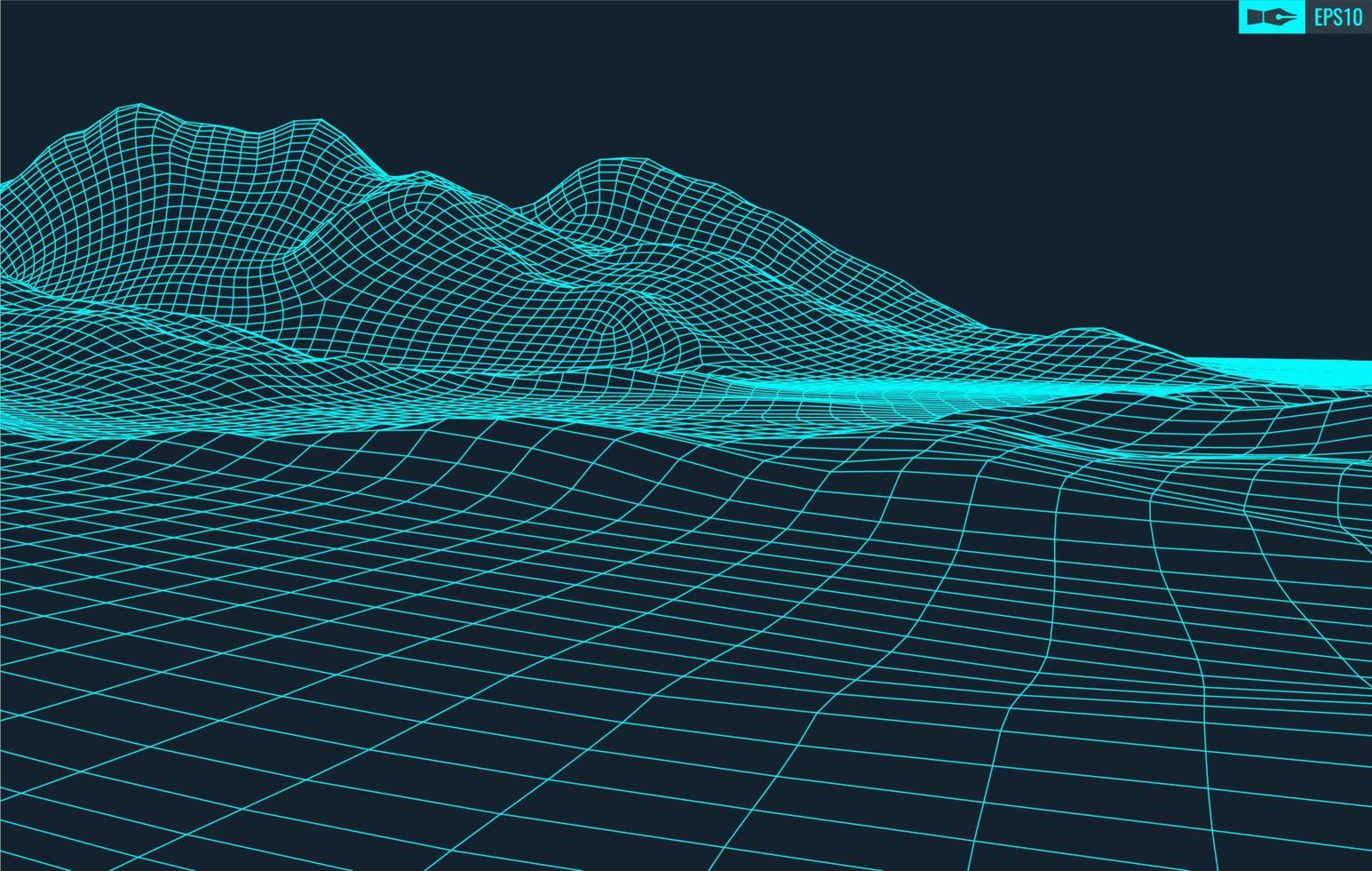 3D Wireframe Terrain Wide Angle EPS10 Vector