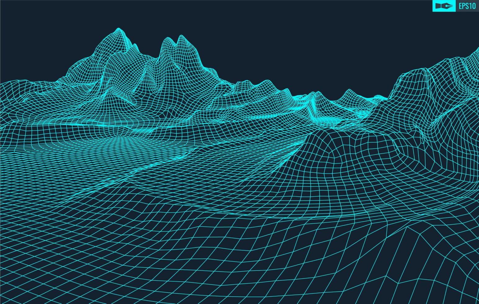 3D Wireframe Terrain Wide Angle EPS10 Vector