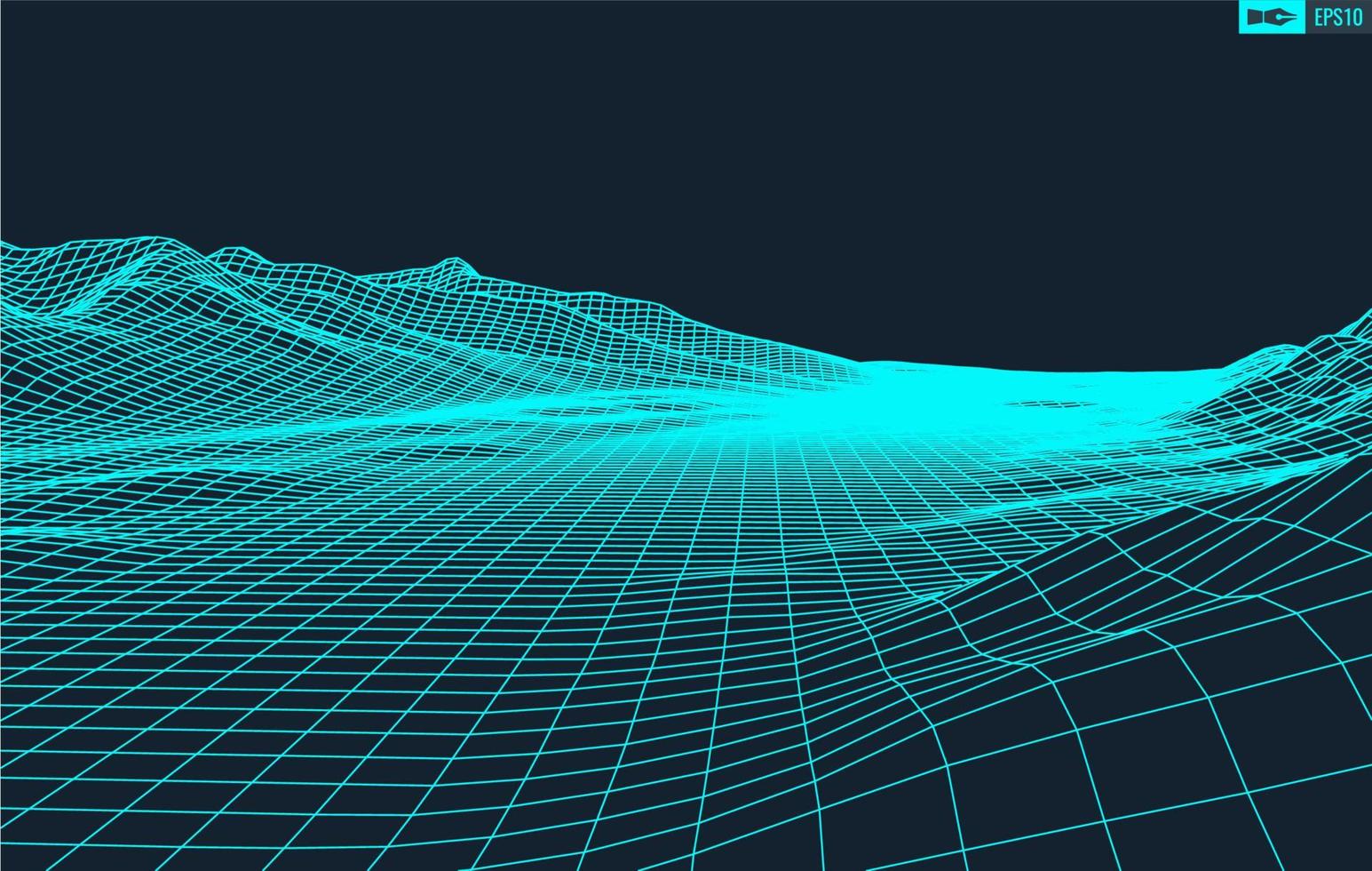 3D Wireframe Terrain Wide Angle EPS10 Vector