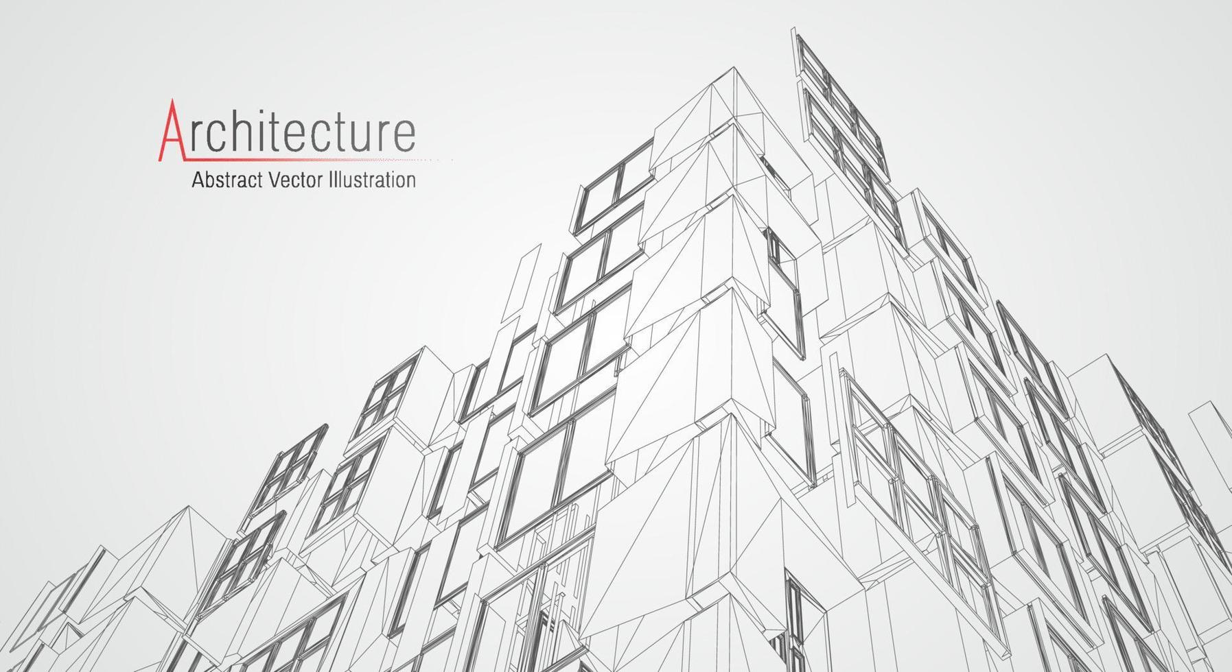 fondo de línea de arquitectura. Resumen de vector de boceto de construcción de edificios. Proyecto 3d de ciudad moderna. cuadrícula geométrica de tecnología. casa de planos de alambre. Estructura alámbrica de innovación de arquitecto digital.