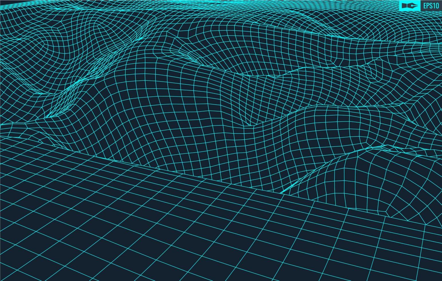 3D Wireframe Terrain Wide Angle EPS10 Vector