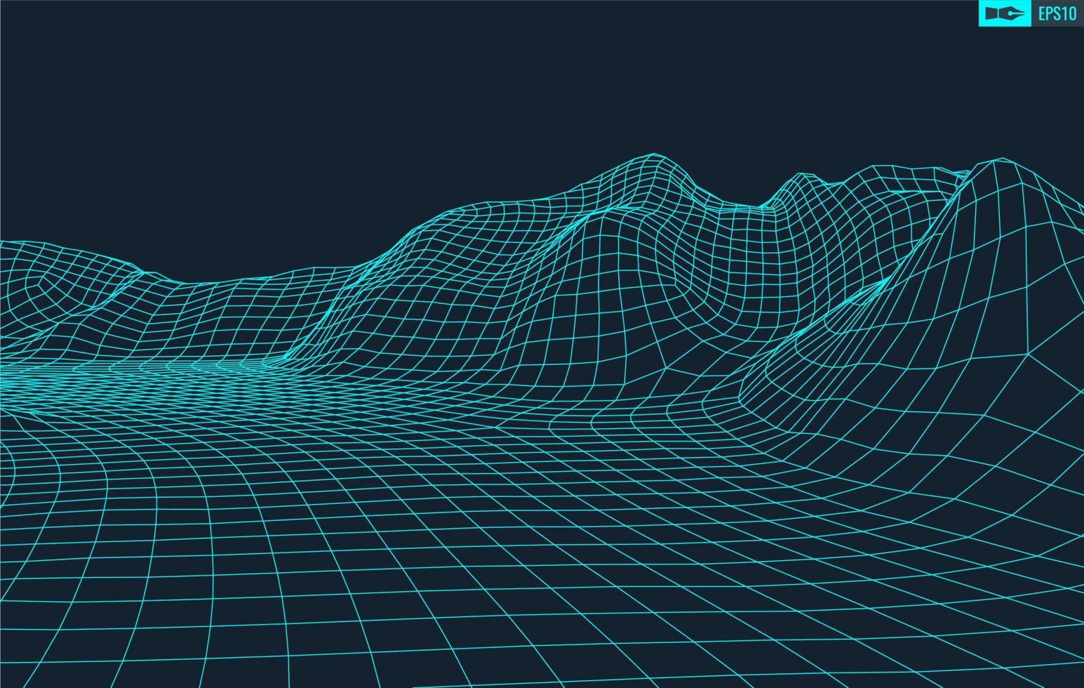 3D Wireframe Terrain Wide Angle EPS10 Vector