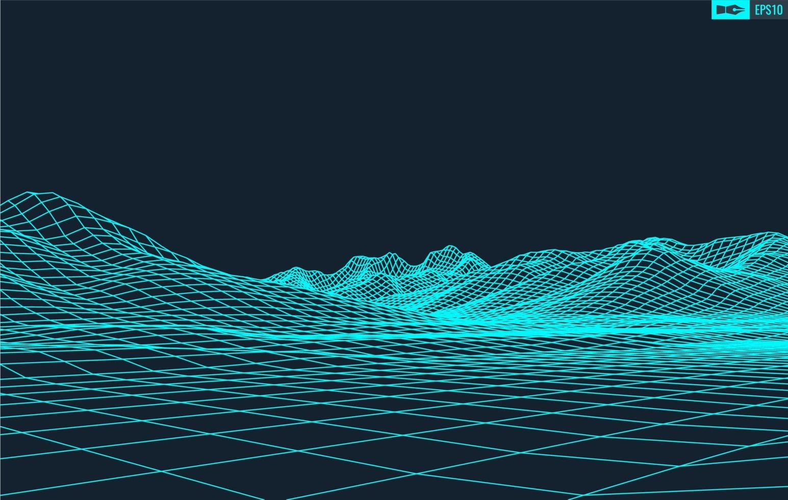 3D Wireframe Terrain Wide Angle EPS10 Vector