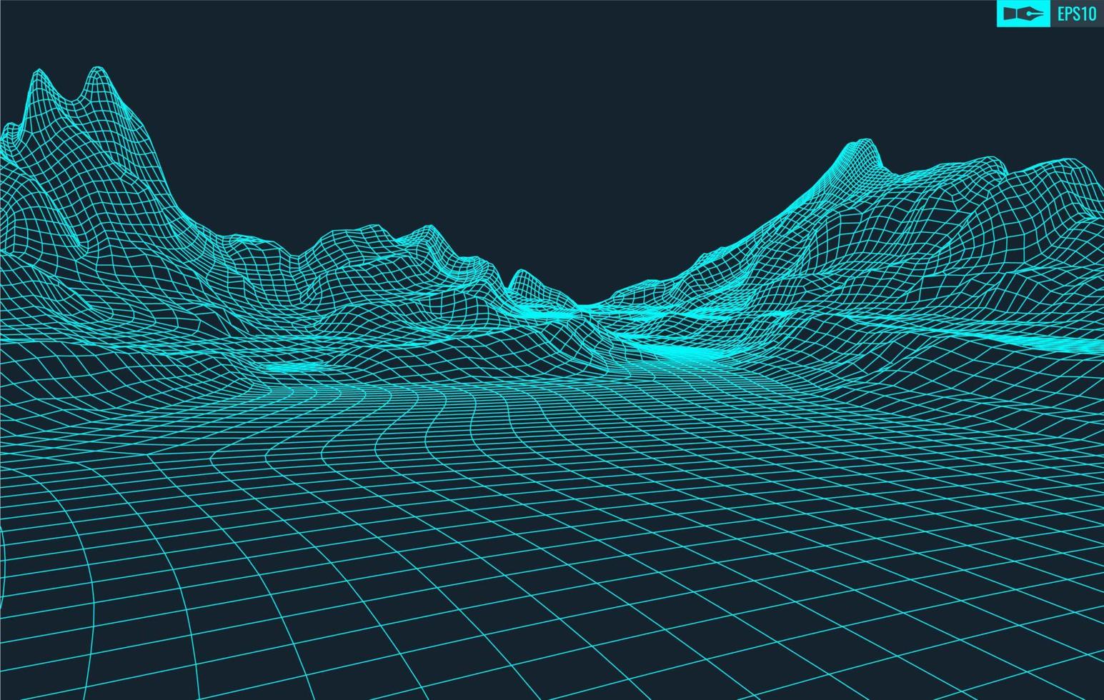 3D Wireframe Terrain Wide Angle EPS10 Vector